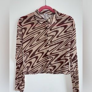 Garage Mesh Brown Button-Up Top, Size Large